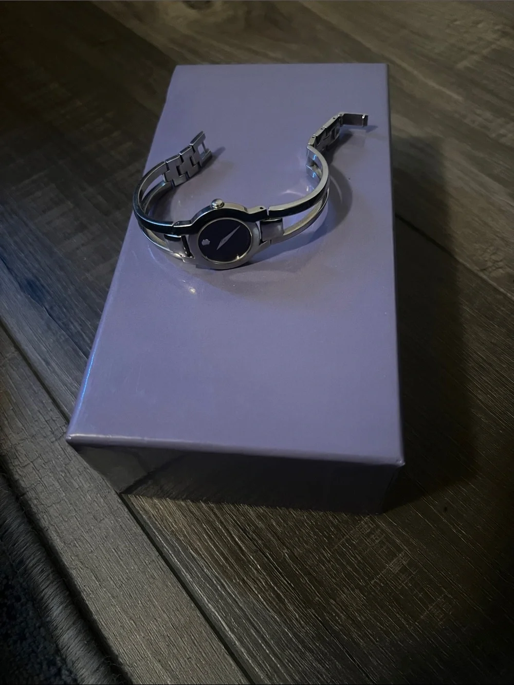 Movado Silver Bracelet Watch with Black Dial